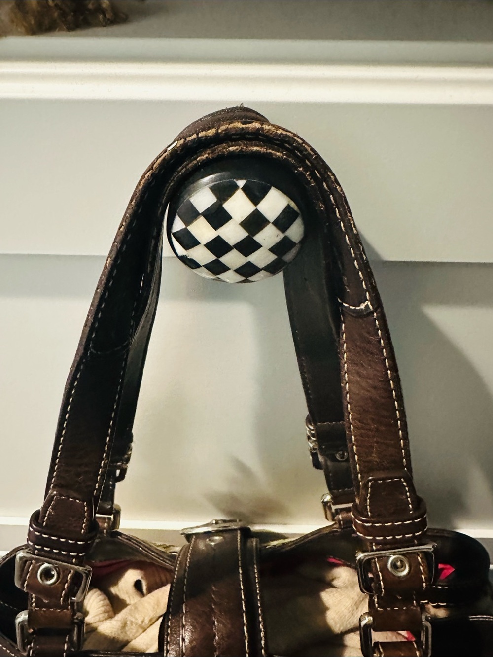 Coach Multicolor Plaid Shoulder Bag with Dark Brown Leather Trim - Picture 5 of 9
